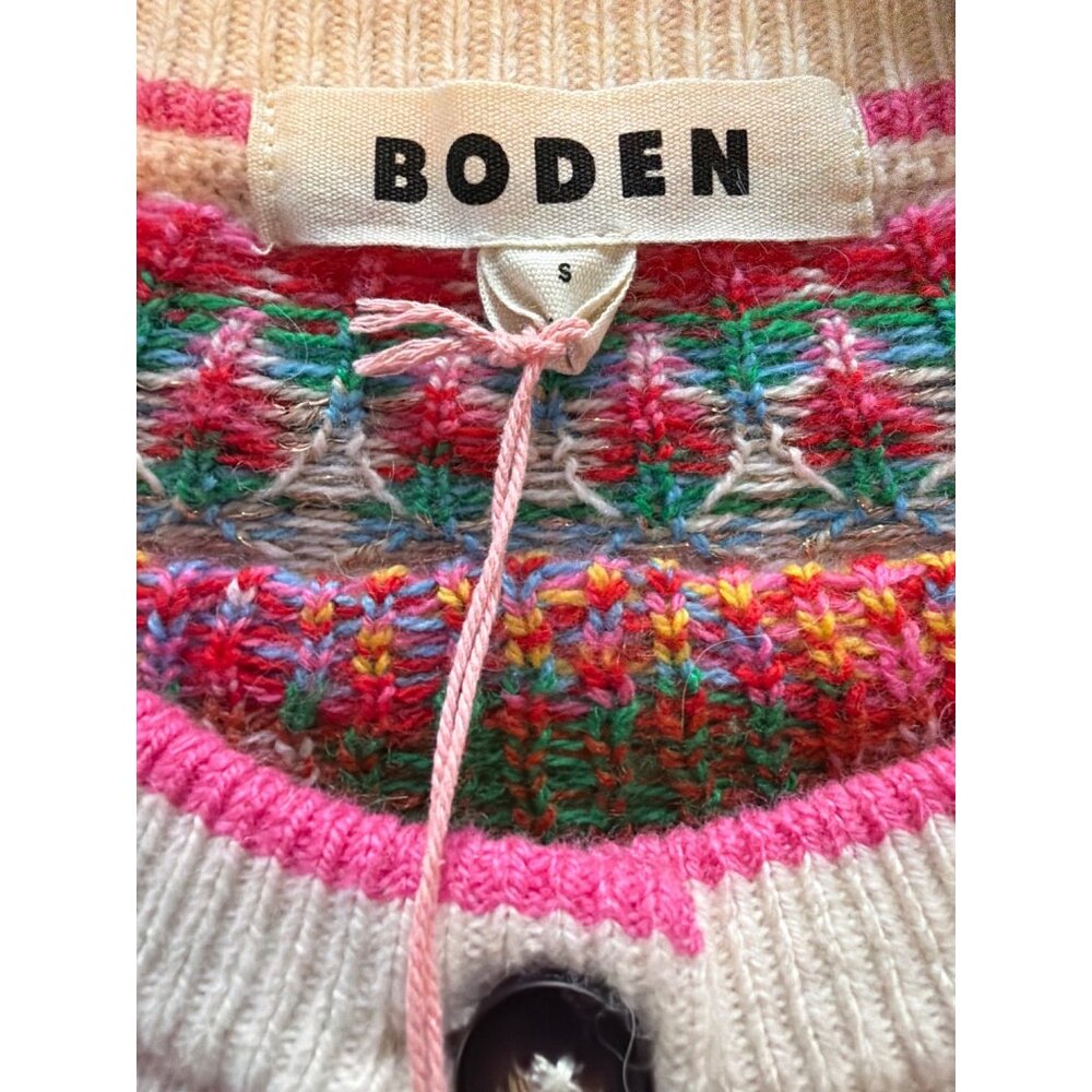 New Boden Edie Fair Isle Alpaca Blend Holiday Cardigan Sweater Cream S MSRP$150 - Picture 6 of 13